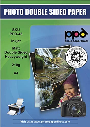 PPD 50 x A4 Inkjet Fotopapier 210g Beidseitig Bedruckbar Matt/Matt, Ideal für Flyer PPD-45-50